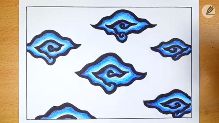 Hasil jadi awan di batik mega mendung, Sumber: Youtube @Draw Easy Draw
