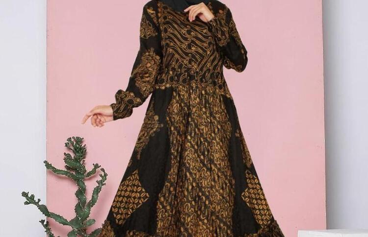 Gamis batik model A line, Sumber: slatic.net
